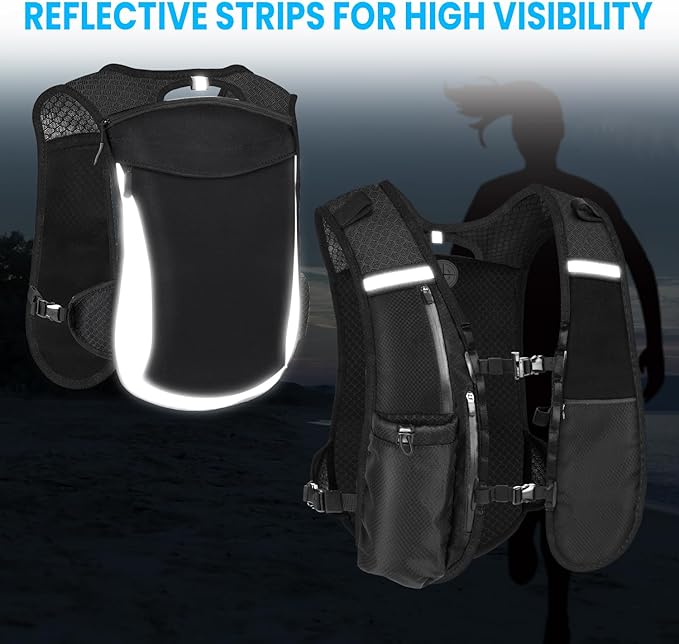 Hydration Backpack with 2L Water Bladder, Lightweight Running Vest for Women Men, Adjustable Straps, Multi-Pocket Water backpack, Breathable Running Vest for Hiking, Cycling, Climbing, Camping, Biking