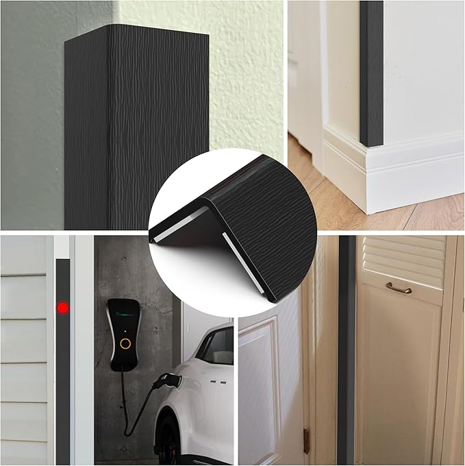 ‎Frychee Wall Corner Protector, Walls Edge Protector，Self-Adhesive Wall Corner Guards,PVC Double Side Edge Protector， Furniture Stairs Guard (Black Wood Grain 2PCS 120cm/47.2in)