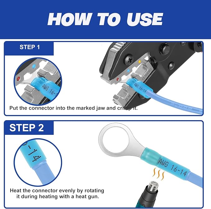 Crimping Tool Set, Ratchet Wire Crimper Tool For Heat Shrink, Insulated Nylon,Non-Insulated,Ferrule Wire End, Open Barrel Terminals, Solar Connectors - Crimper with 6 Interchangeable Die