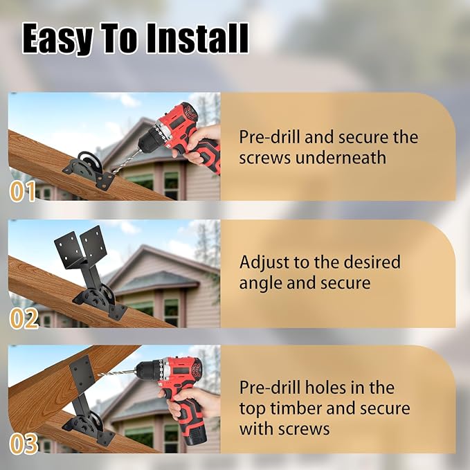 4x4 Heavy Duty Roof Riser Brackets Kit 3 Pcs，Adjustable Angle Pergola Brackets Black Powder-Coated for Patio Pergola Gazebo