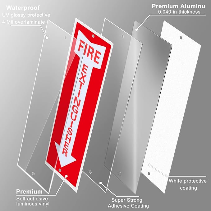 Tondiamo 4 Pack Fire Extinguisher Sign Glow in the Dark Fire Rust Aluminum Signs 4 X12 Inch Laminated for Ultimate UV, Weather, Scratch, Water and Fade Resistance, Indoor and Outdoor