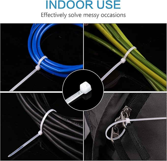 500 Pcs White Zip Ties, 8 Inch Clear Self-Locking Nylon Cable Ties, Premium Heavy Duty Plastic Wraps Wire Ties for Indoor and Outdoor