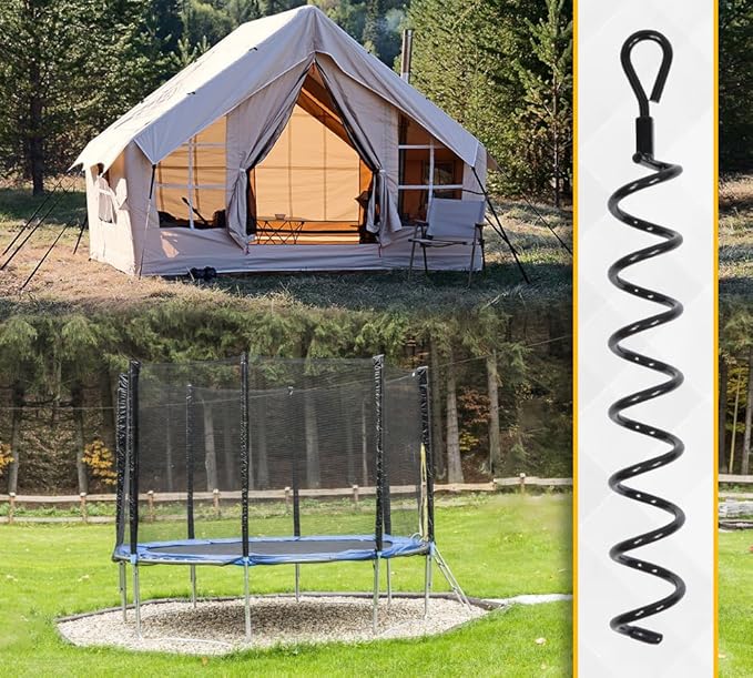 Mytee Products 20 Pack 18 inches Spiral Shed Anchor Kit w/Removable Eye Bolt - Steel Black Earth Auger Tent Stakes Heavy Duty Ground Screw Anchor for Securing Tents, Canopies, Tarps, Swing Sets