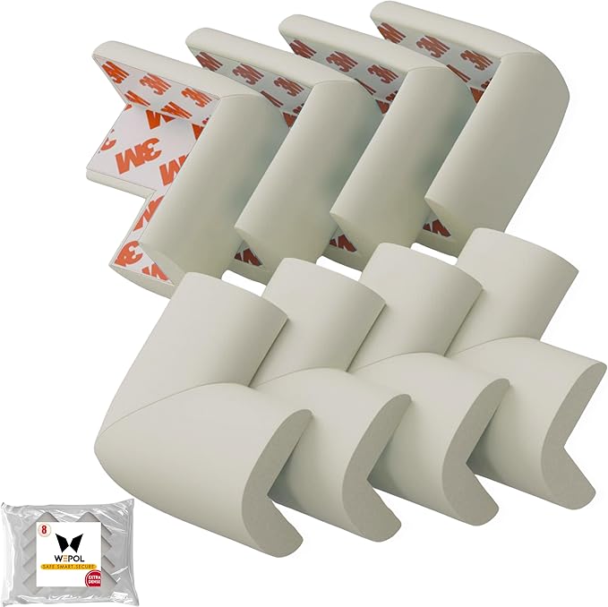 Soft Foam Corner Protectors for Baby, Bed Frame Corner Guards, Sharp Edge Desk Furniture Safety Cover Bumpers for Kids, 3M Adhesive Pre-Taped Rubber Padding Cushion (Gray, 8 Pack)