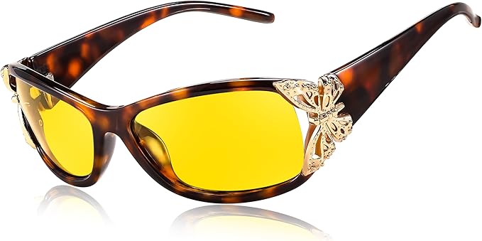 FEISEDY Classic Womens Night Glasses Driving Anti Glare Wrap Around Yellow Sunglasses B2548