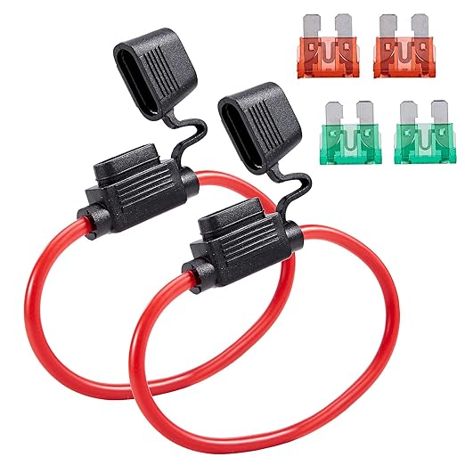 FEBRYTOLD 10 Gauge Inline Fuse Holder - Waterproof Pigtail Fuse Relay with 2 Pack 30AMP & 40AMP Blade Fuses for Car, Truck, Boat & Motorcycle