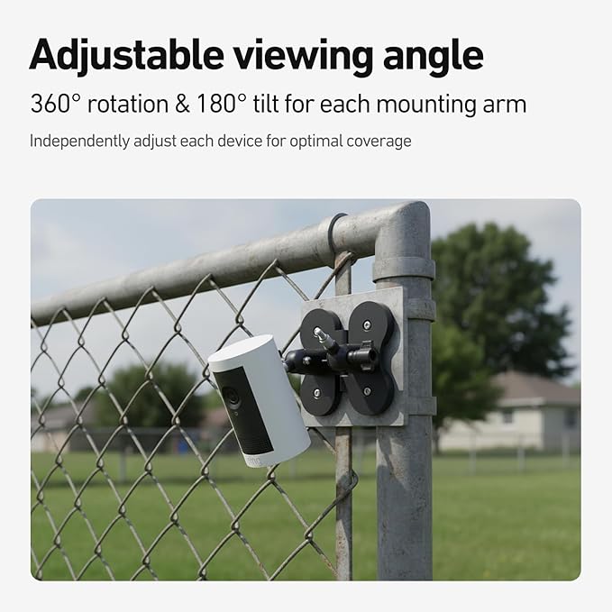Holicfun 2-in-1 Magnetic Mount for Cameras & Solar Panels - Dual 1/4"-20 Adjustable Brackets, No-Drill Indoor/Outdoor Installation, Compatible with Ring, Blink, Eufy, Arlo, Wyze, and More, Black