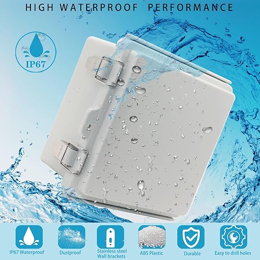 Outdoor Waterproof Electrical Box Junction Box Weatherproof IP67 ABS Plastic Enclosure Switch Router Project Box Electronics DIY Enclosure With Mounting Plate Wall Bracket Grey 5.9"x5.9"x3.5"
