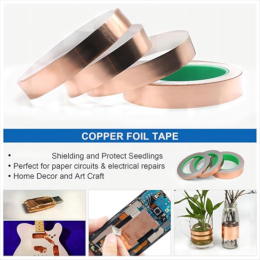 BOMEI PACK Copper Foil Tape 3 Pack (1.97mil x 1inch 1/2inch 1/4inch x 66ft) with Conductive Adhesive for Electrical Repairs, Guitar, Stained Glass, Paper Circuits