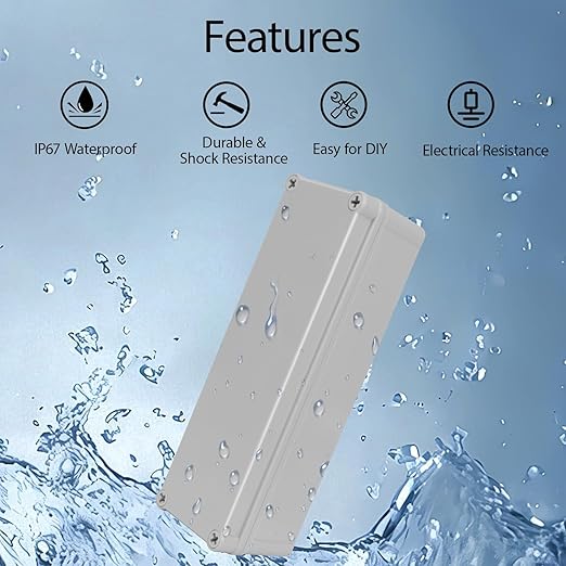 Junction Box，9.8"x 3.1"x 2.8" Outdoor Electrical Box with Mounting Plate, IP67 Dustproof Waterproof ABS Plastic Project Box, DIY Electrical Enclosure Gray (250x 80x 70 mm)