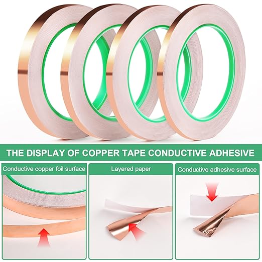 LOVIMAG Copper Tape, Copper Foil Tape 4 Sizes (0.2/0.24/0.3/0.4Inch) x72.6FT, Copper Foil Tape Conductive Adhesive for Stained Glass, Guitar and EMI Shielding, Crafts, Electrical Repairs, Grounding