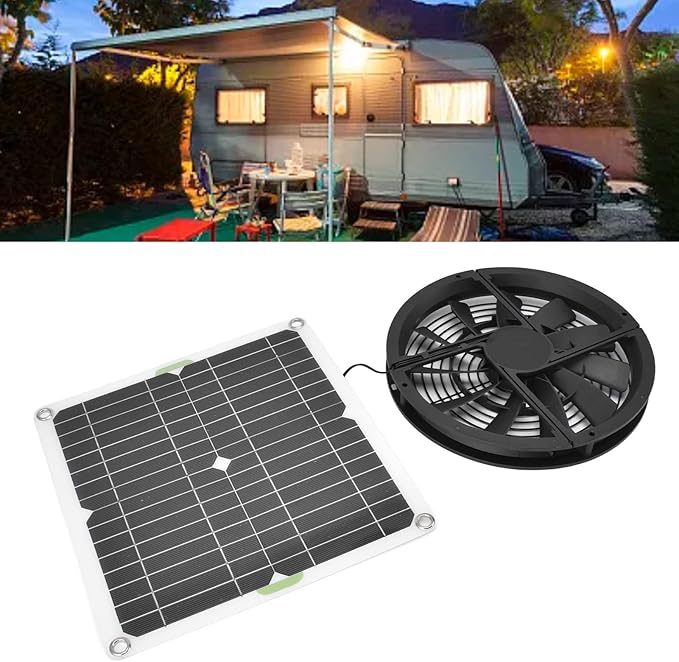 Solar Exhaust Fan Kit, 10 Inch 100W Solar Powered Round Ventilation Fan with Protective Grill for Greenhouse, Shed, Pet House & Window Air Circulation