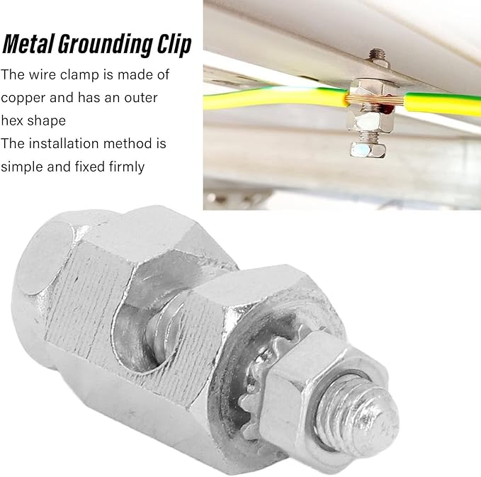 10Pcs External Hex Copper Grounding Clamps Solar Panel Ground Lug Terminal Bolts on Earthing Bonding Lightningly Protection Cable Clamp for PV Module Bezel Installation