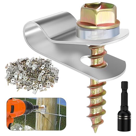 200 PCS T304 Stainless Steel Wire Fence Clips, Fasteners Post Screw with Wire Fixer, Agricultural Fencing Fence Wire Clamps for 4, 6, 8,10 and 12-16Gauge Wire Fencing Livestock Fencing Clips for Wood