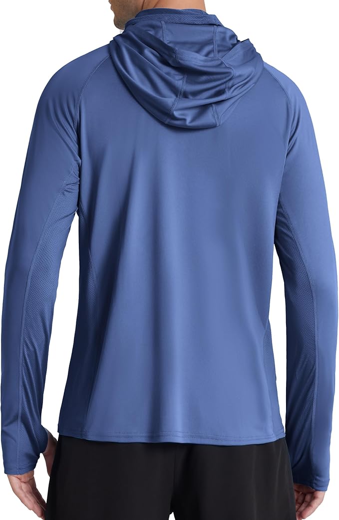 Roadbox Men's UPF 50+ Hooded Fishing Shirts Long Sleeve Sun Protection Hoodie, Hiking Running Swimming Rash Guard with Mask