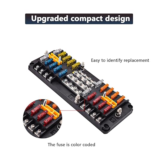 20 Way Blade Fuse Block 16 Circuit Fuse Holder Fuse DC SUB Panel with Ground and Cover for Car Boat Marine Trike Car Truck Vehicle SUV Yacht RV