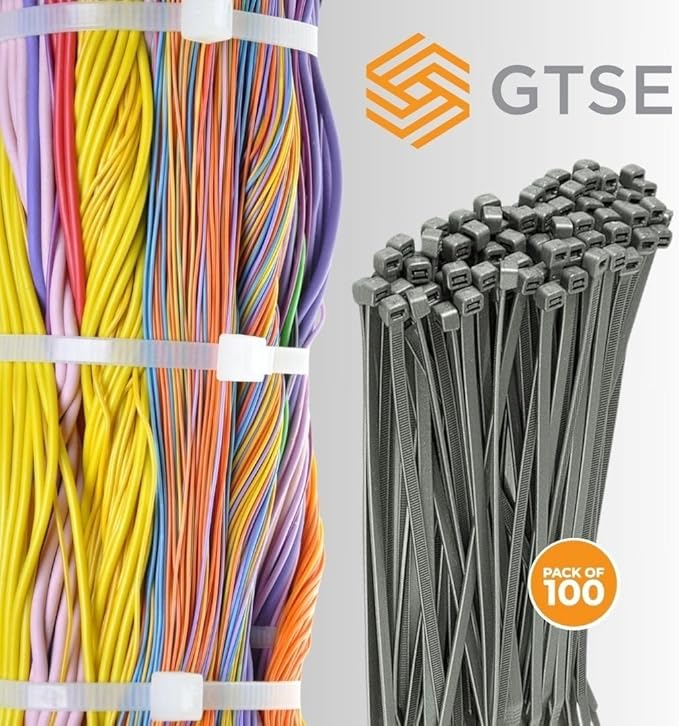 GTSE 12 Inch Silver/Gray Zip Ties, 100 Pack, 50lb Strength, UV Resistant Long Nylon Grey Cable Ties, Self-Locking 12" Tie Wraps