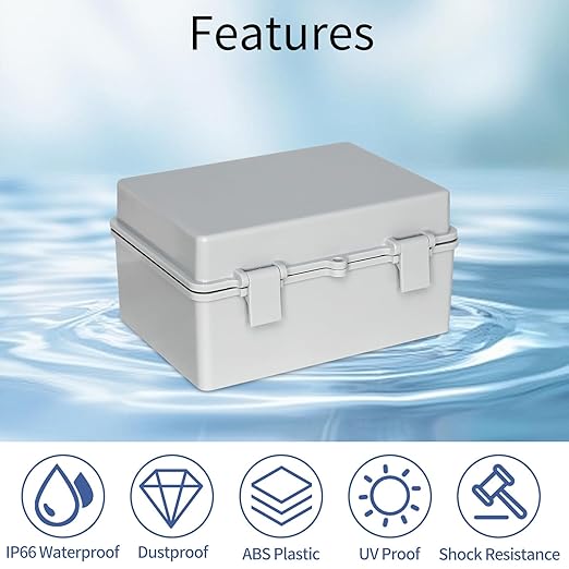 Waterproof Electrical Box ABS Waterproof Electrical Junction Box IP66, Weatherproof Plastic Enclosure with Mounting Plate, for LED Lights Solar Panels CCTV Cameras (7"x5.1"x3.5")
