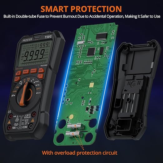 Proster Digital Multimeter Tester True RMS 9999 Counts - Auto Ranging Multimeter, AC DC Voltage Current Meter with NCV Inductance Backlight Temperature Capacitance Test Meter Electrical