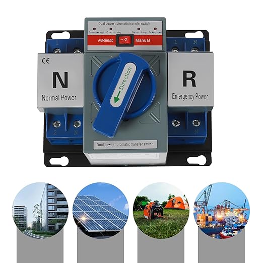 (New) 2P 63A Dual Power Automatic Transfer Switch with Manual Changeover and Generator, 110V, Blue