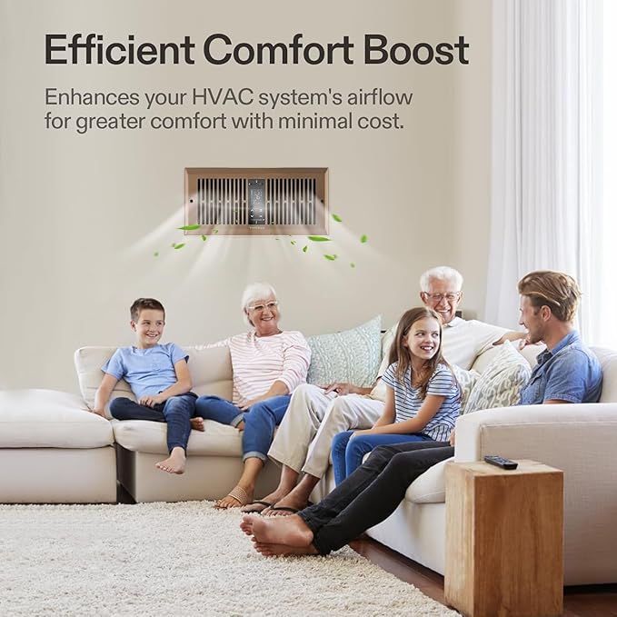 VIVOSUN Quiet Register Booster Fan for 𝟒" 𝐱 𝟏𝟎" Holes, Cooling Heating Vent Fan with 10-Speeds App Control &Adjustable Wind Direction, Thermostat Control for Bedroom, Bathroom &Attic, Brown