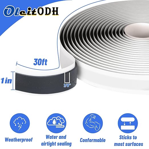 Black Butyl Seal Putty Tape 1 Inch x 30 Feet(4 Pack),Leak Proof Butal Tape for RV Repair, Window, Boat Sealing, Glass and EDPM Rubber Roof Patching