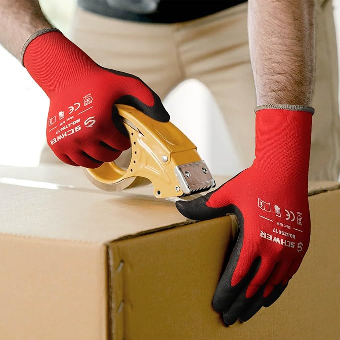 Schwer Ultra-Comfort Safety Work Gloves MicroFoam Nitrile Coated, Seamless Knit Nylon Glove for Men and Women, 6/12 Pairs, Abrasion Resistant, Non Slip, Breathable, LT5617, XXL