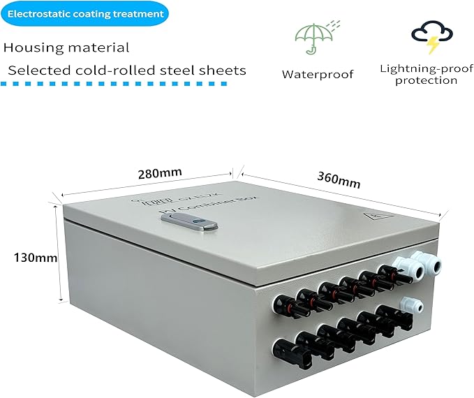 Solar Combiner Box 6 Strings 100A DC Main Circuit Breaker with Power Surge and 16A Circuit Breaker This PV Combiner Box is Suitable for On/Off-Grid Solar Power