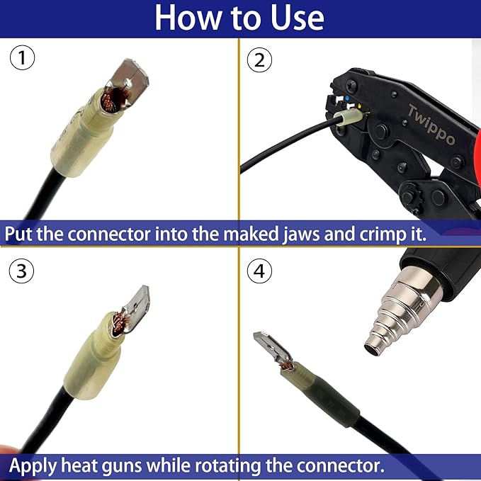 Crimping Tool for Heat Shrink Connectors, Ratchet Terminal Crimping Tool, Crimping Pliers, Ratcheting Wire Crimper for 22-10 AWG Terminal Connectors