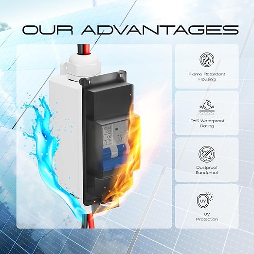 Solar Panel Disconnect Switch, cnaodun 63Amp DC 1000V Miniature Circuit Breaker PV Disconnect Switch Breaker Box with IP65 Waterproof UV-Proof Box