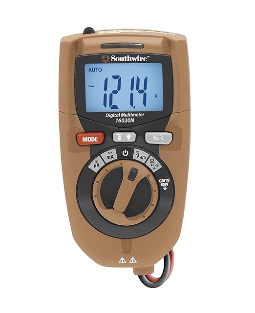 Southwire Multimeter Compact 3-in-1 - Built-In Voltage Detector & Flashlight - 10 Functions, Auto-Reset Fuse - CAT IV 600V - UL Listed