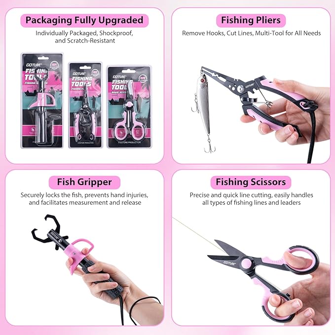 Goture Pink Fishing Rod and Reel Combo - ML Action Spinning Reel Pole with Pink Bag - Telescopic Rod Kit for Starter Travel Saltwater Freshwater, Gift for Woman