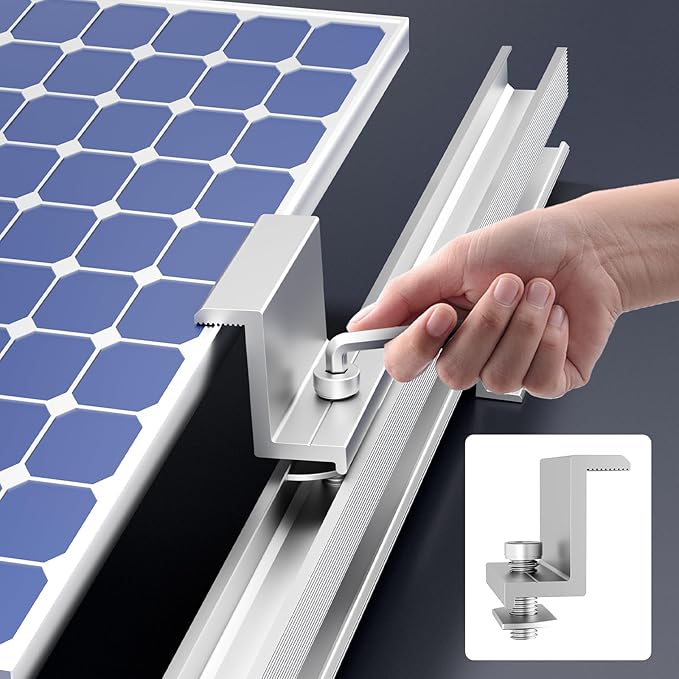 VEVOR Solar Panel Mounting Brackets, Solar Panel Mount Kit with 10 x 4 Mini Rails, 4 End Clamps and 6 Mild Clamps, for Metal Roof, Concrete Roof, Wood Roof, Tile Roof