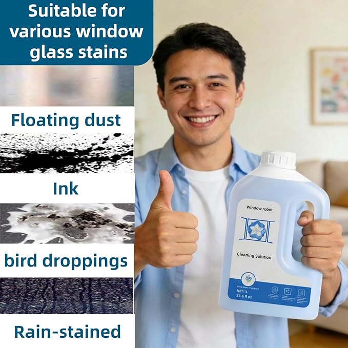 1L Window Cleaner, Cleaning Solution Compatible with ECOVACS Winbot W2 PRO Omni/W2 Omni/W2 PRO/W1 PRO/WINBOT MINI,Glass Cleaner Liquid,Window Cleaning Robot.(1 Bottles)