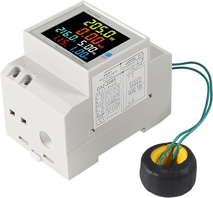 2Pack Single Phase Energy Meter Din Rail Electricity Usage Monitor AC 40-300V 100A Voltmeter Ammeter Watt Kwh Frequency Power Meter External CT 110V