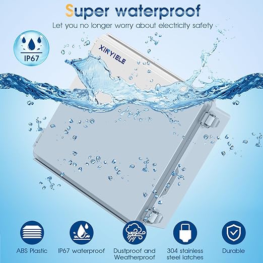 Waterproof Outdoor Project ABS Plastic Junction Box IP67 Weatherproof Dustproof Enclosure with Hinged Cover, Mounting Plate,Wall Brackets for Power Project (11.8"x11.8"x7.1")