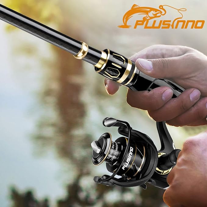 PLUSINNO Fishing Rod and Reel Combos Set,Telescopic Fishing Pole with Spinning Reels, Carbon Fiber Fishing Rod for Travel Saltwater Freshwater Fishing