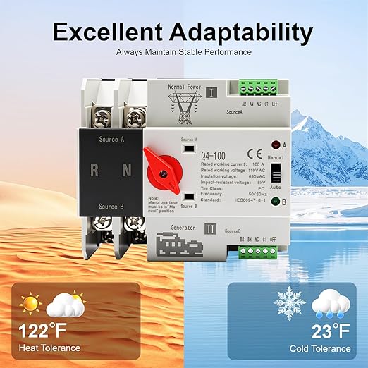 Dual Power Automatic Transfer Switch 2P 100A ATS Dual Power Generator Changeover Switch 110V Mini Electrical Selector Switches