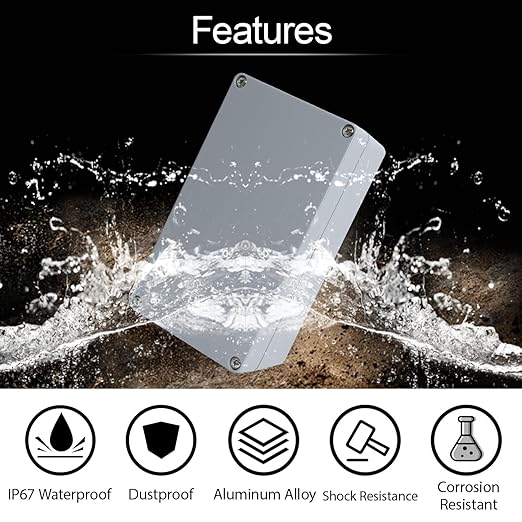 LeMotech Electrical Box, Aluminum Alloy Metal Junction Box, IP67 Waterproof Dustproof Project Box, Outdoor Universal Enclosure, Grey 8.6x4.7x3.5in (220x120x90mm)