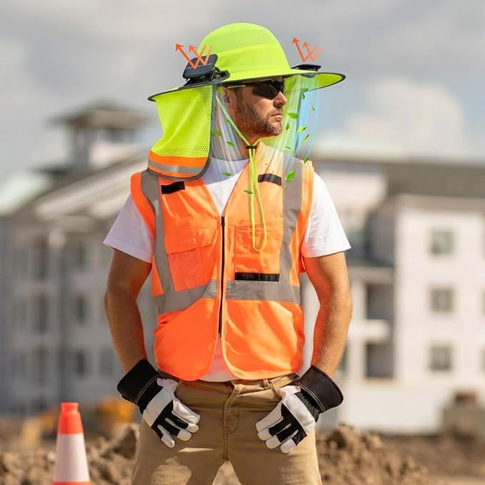2 Pcs Sun Hat with Fan Solar&USB Powered for Men Women UPF 50+ UV Protection Wide Brim Safety Sun Hat for Out Work