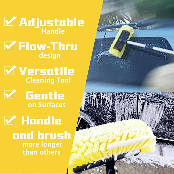 60" Car Wash Brush with Long Handle Soft Bristle Scrub Cleaning Mop with Extendable Handle for Car SUV Truck Caravan Boat Solar Panel House Siding, Sweep Snow, Yellow