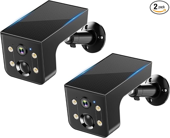 Solar Powered Camera Outdoor 2 Pack: AI Motion Detection 2K Outdoor Camera Wireless - Long Battery Life for Home & Business Monitoring(Black)