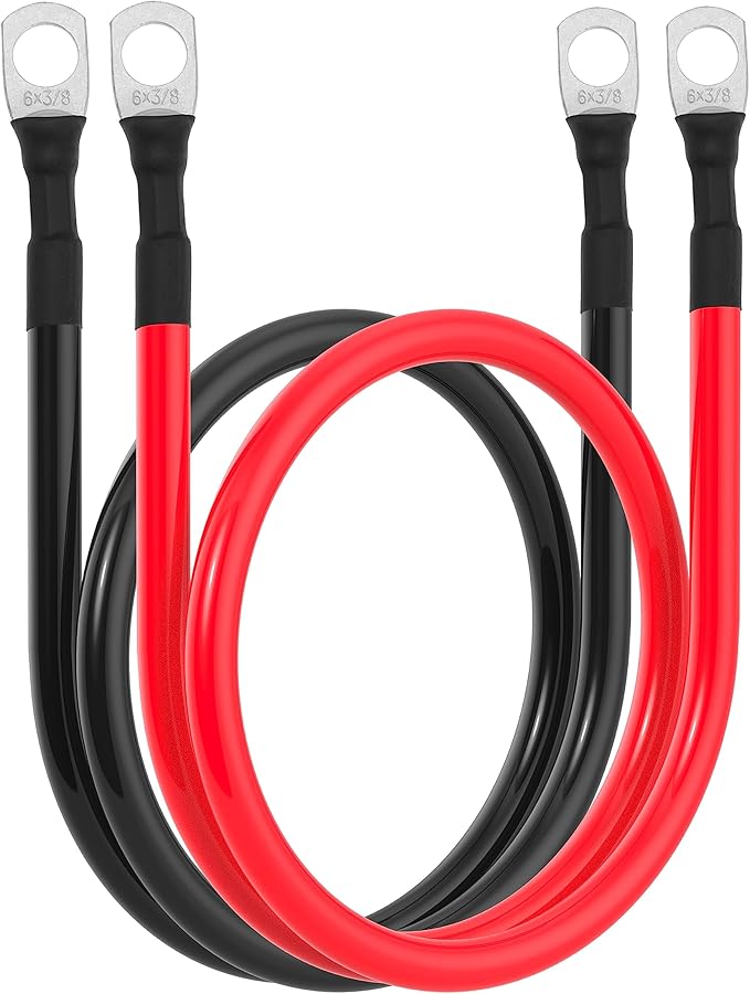6 AWG Battery Cable 6AWG Gauge Battery Inverter Cables for Automotive Solar Marine Boat RV Car Motorcycle (6 AWG, 20in, 3/8")