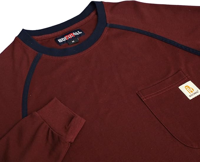 BOCOMAL FR Shirts for Men Crew Neck Long Sleeve 5.5oz Light Weight Flame Resistant/Fire Retardant Clothing Shirt