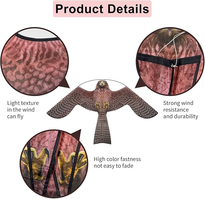 eyijklzo Bird Scarer Flying Kite Crops Farm Flying Bird Hawk Flying Kite, Only Red Kite