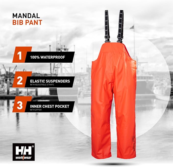 Helly Hansen Mandal Waterproof Bib Overalls - Waterproof Fishing Pants for Men - Heavy Duty Rain Gear - Zip Work Overalls