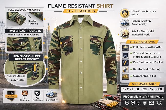 Just In Trend │Flame Resistant FR Shirt - 88/12 - Western Style - Two Tone