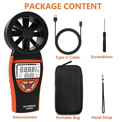 Handheld Anemometer with Tripod, for Wind Speed Temp Humidity, Digital Rechargeable Air Flow Gauge Meter, Portable CFM Measuring Device for HVAC Outdoor Shooting Golf Drone Flying