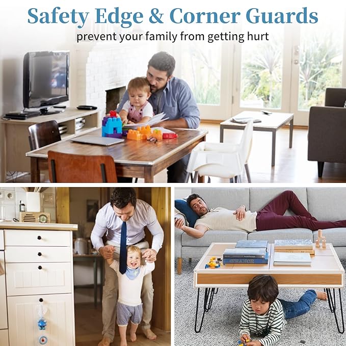 Edge Protector Baby Proofing Corner Protectors Silicone Desk Edge Cushion Child Safety Edge Covers Bumper for Table, Cabinets, Crib, 6.6 ft x 1.2 Inch Edge Protector Strip with 4 Pack Corner Guards