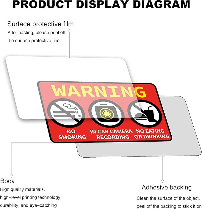 2 PCS No Smoking in This Vehicle, In Car Camera Recording, No Eating or Drinking Stickers，Waterproof and UV Resistant for Van Car SUV Taxi Driver Window Door